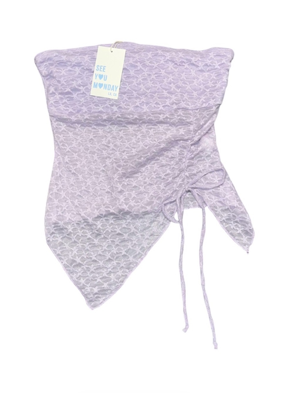 See You Monday Purple Tube Tank Top Eyelet Lace Sheer Tie NWT Medium